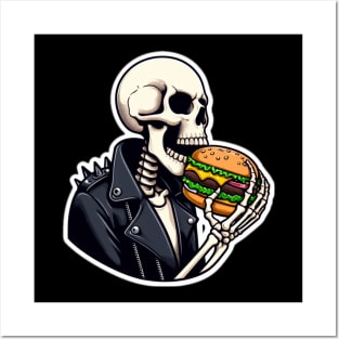 punk skeleton eat burger Posters and Art